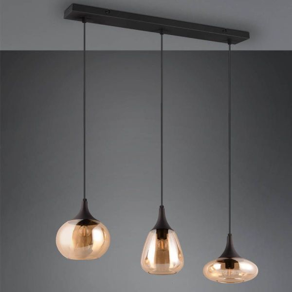 Lámpara de techo con 3 Pantallas de vidrio ámbar 3 y negro mate 317000313 | LeonLeds