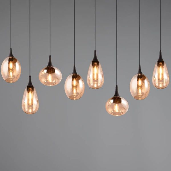 Lámpara de techo rectangular con 8 Pantallas de vidrio Ámbar Colección Lumina 317000813 Trio Lighting | LeonLeds