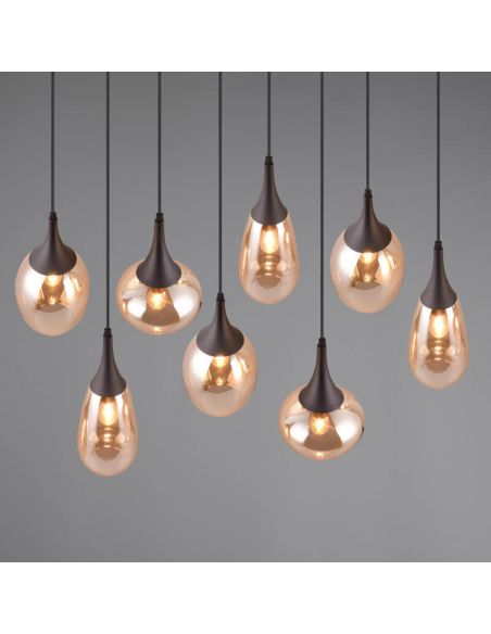 Candeeiro de teto retangular com 8 cortinas de vidro âmbar Coleção Lumina 317000813 Trio Lighting | LeonLeds