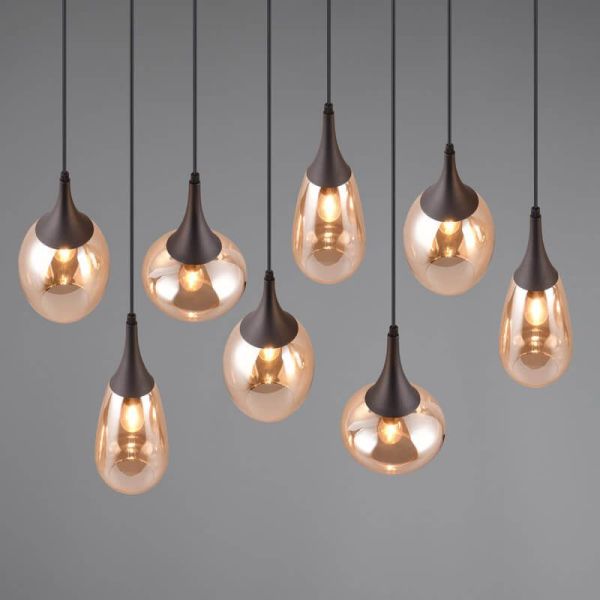 Lámpara de techo rectangular con 8 Pantallas de vidrio Ámbar Colección Lumina 317000813 Trio Lighting | LeonLeds