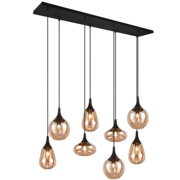 Plafonnier rectangulaire avec 8 abat-jour en verre ambré Collection Lumina 317000813 Trio Lighting | LéonLeds