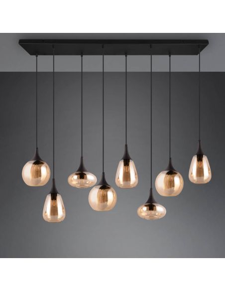 Plafonnier rectangulaire avec 8 abat-jour en verre ambré Collection Lumina 317000813 Trio Lighting | LéonLeds