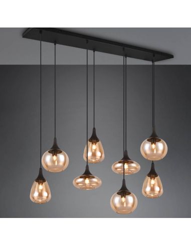 Lámpara de techo rectangular con 8 Pantallas de vidrio Ámbar Colección Lumina 317000813 Trio Lighting | LeonLeds