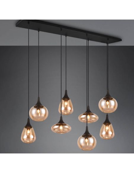 Plafonnier rectangulaire avec 8 abat-jour en verre ambré Collection Lumina 317000813 Trio Lighting | LéonLeds