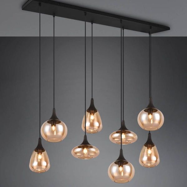 Plafonnier rectangulaire avec 8 abat-jour en verre ambré Collection Lumina 317000813 Trio Lighting | LéonLeds