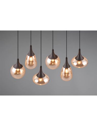 Lámpara Colgante con pantallas de vidrio Ámbar 6 luces Lumina 40W 317000613 | LeonLeds