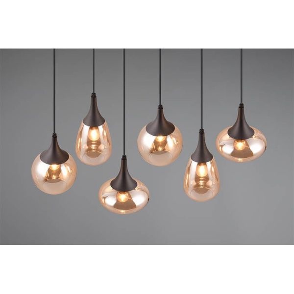 Suspension avec abat-jour en verre Ambré 6 lumières Lumina 40W 317000613 | LéonLeds