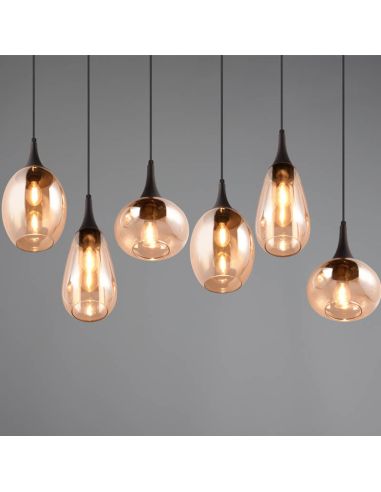 Suspension avec abat-jour en verre Ambré 6 lumières Lumina 40W 317000613 | LéonLeds