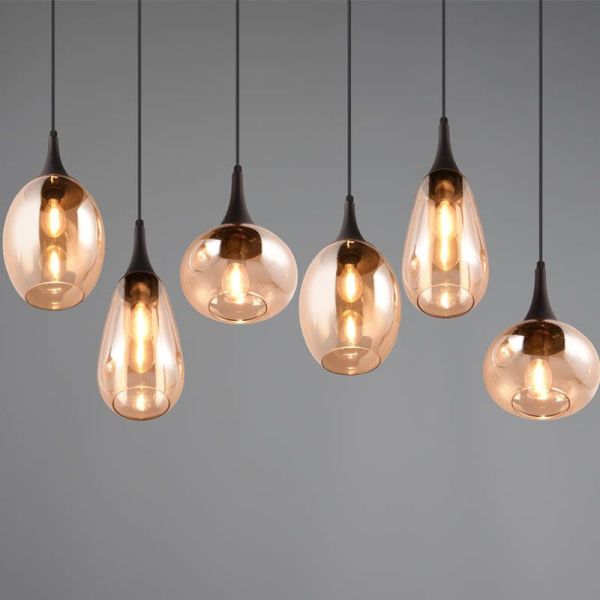 Lámpara Colgante con pantallas de vidrio Ámbar 6 luces Lumina 40W 317000613 | LeonLeds
