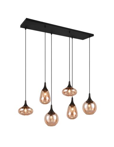 Suspension avec abat-jour en verre Ambré 6 lumières Lumina 40W 317000613 | LéonLeds