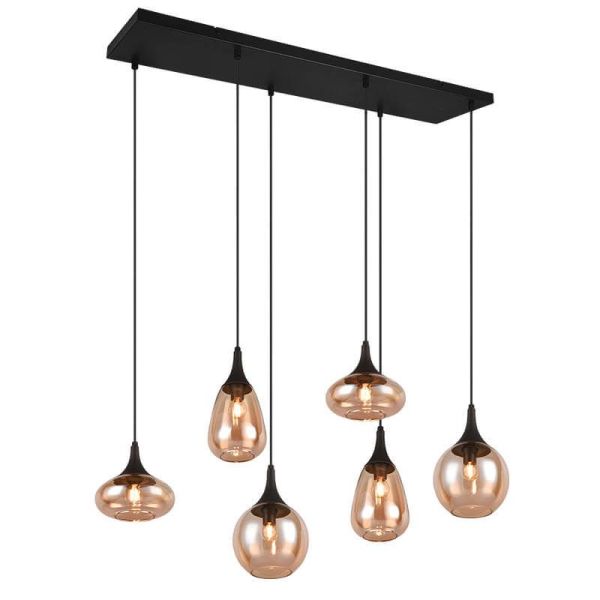 Lámpara Colgante con pantallas de vidrio Ámbar 6 luces Lumina 40W 317000613 | LeonLeds