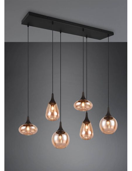 Lámpara Colgante con pantallas de vidrio Ámbar 6 luces Lumina 40W 317000613 | LeonLeds