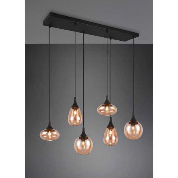 Suspension avec abat-jour en verre Ambré 6 lumières Lumina 40W 317000613 | LéonLeds