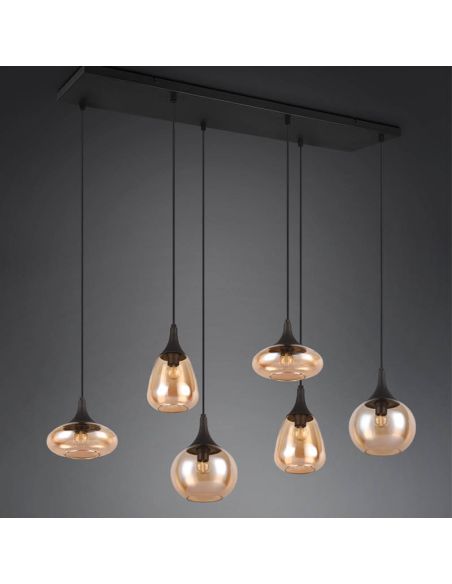 Lámpara Colgante con pantallas de vidrio Ámbar 6 luces Lumina 40W 317000613 | LeonLeds