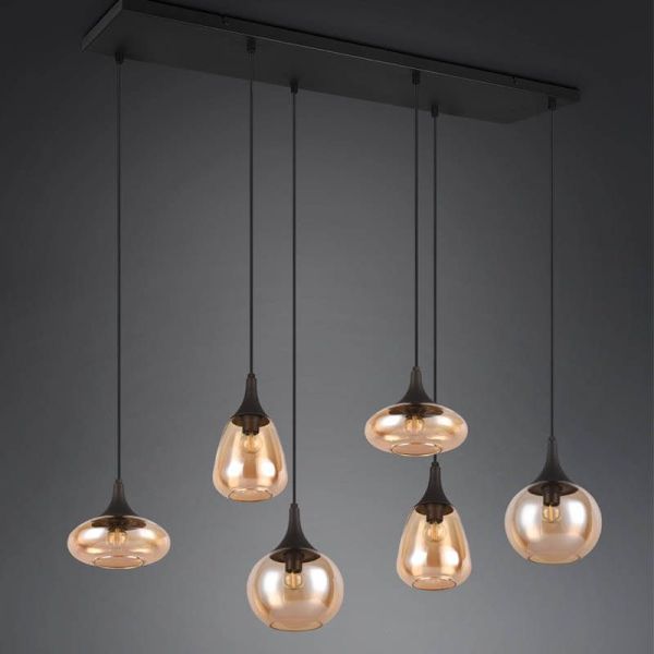 Lámpara Colgante con pantallas de vidrio Ámbar 6 luces Lumina 40W 317000613 | LeonLeds