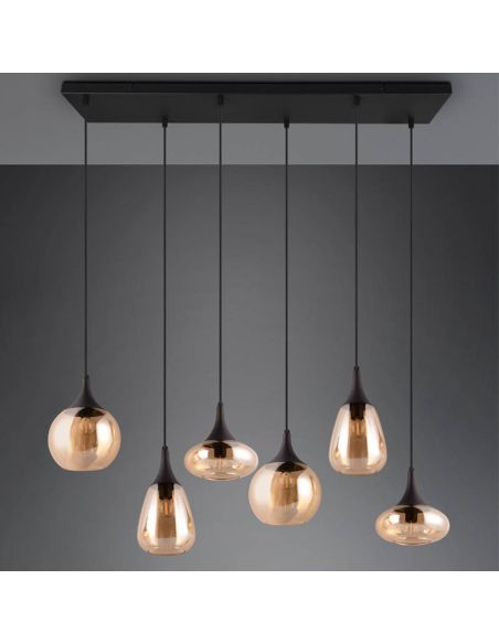 Lámpara Colgante con pantallas de vidrio Ámbar 6 luces Lumina 40W 317000613 | LeonLeds