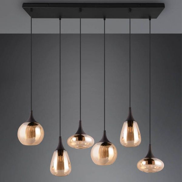 Lámpara Colgante con pantallas de vidrio Ámbar 6 luces Lumina 40W 317000613 | LeonLeds