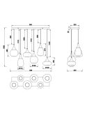 Medidas Lámpara de techo colgante negra vidrio ahumado 6 luces Lumina 40W | LeonLeds