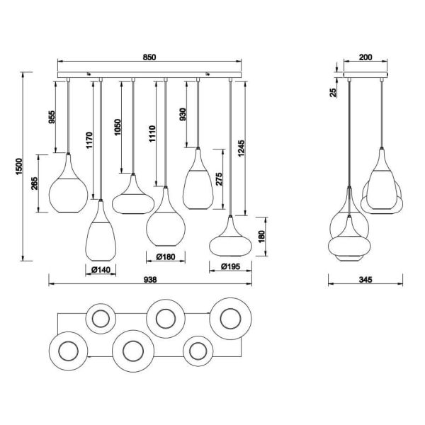 Candeeiro suspenso preto vidro fumado...