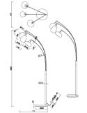 Medidas Lámpara de Pie con 3 Pantallas de vidrio Ámbar Colección Lumina 3XE14 417000313 | LeonLeds