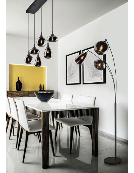 Lampadaire avec 3 abat-jour en verre fumé Collection Lumina 3XE14 | LéonLeds