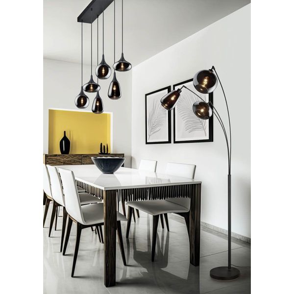 Lámpara de Pie con 3 Pantallas de vidrio Ahumado Colección Lumina 3XE14 | LeonLeds