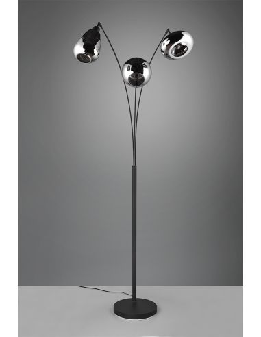 Lampadaire avec 3 abat-jour en verre fumé Collection Lumina 3XE14 | LéonLeds