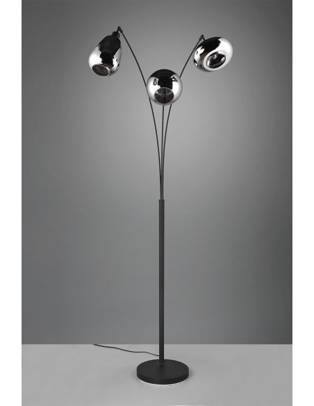 Lámpara de Pie con 3 Pantallas de vidrio Ahumado Colección Lumina 3XE14 | LeonLeds