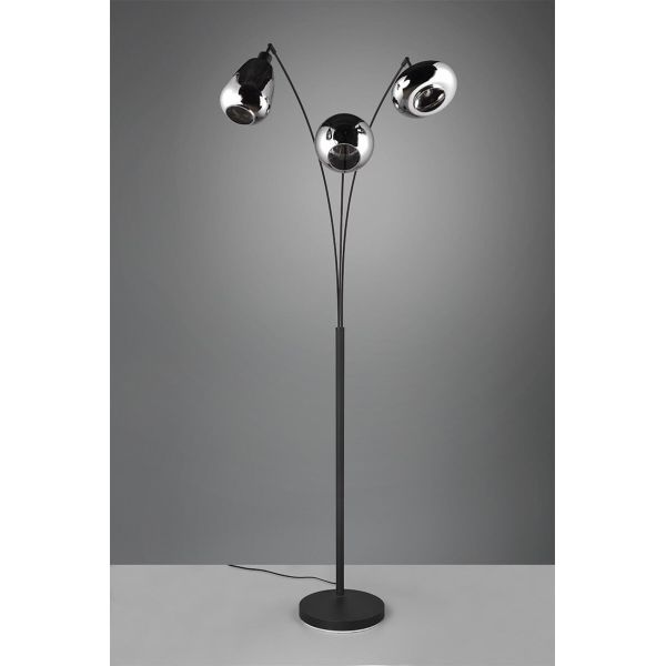 Lámpara de Pie con 3 Pantallas de vidrio Ahumado Colección Lumina 3XE14 | LeonLeds