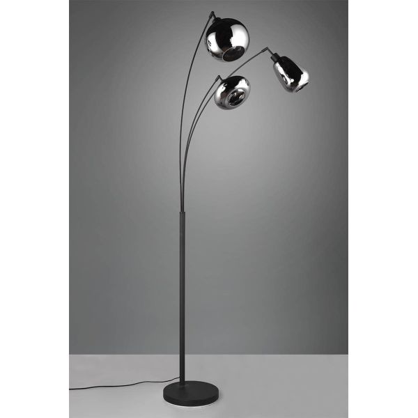 Lámpara de Pie con 3 Pantallas de vidrio Ahumado Colección Lumina 3XE14 | LeonLeds