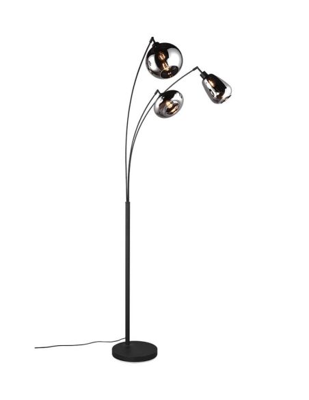 Lámpara de Pie con 3 Pantallas de vidrio Ahumado Colección Lumina 3XE14 | LeonLeds