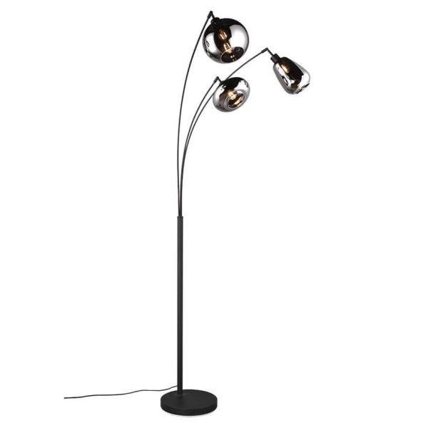 Lámpara de Pie con 3 Pantallas de vidrio Ahumado Colección Lumina 3XE14 | LeonLeds