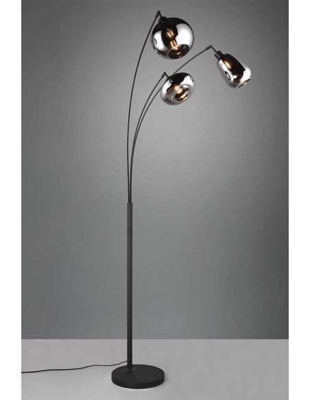 Lámpara de Pie con 3 Pantallas de vidrio Ahumado Colección Lumina 3XE14 | LeonLeds