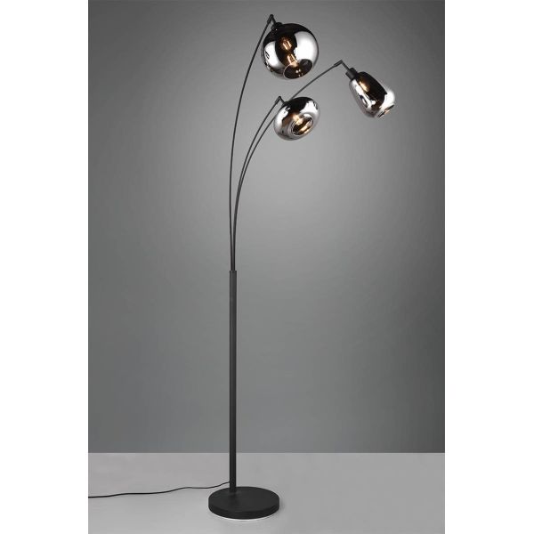 Lámpara de Pie con 3 Pantallas de vidrio Ahumado Colección Lumina 3XE14 | LeonLeds