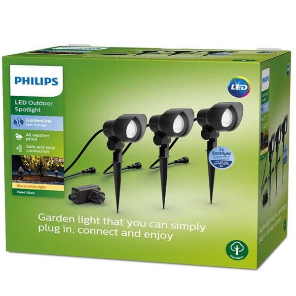 Pacote 3 Unidades. Refletor LED para estaca externa LV Spot Garden Link com cabo e plugue 8719514477353 | LeonLeds