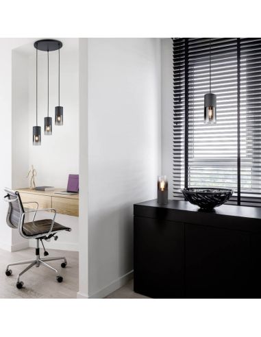 Candeeiro de teto Robin em vidro fumê e preto fosco 1XE27 310600132 | LeonLeds