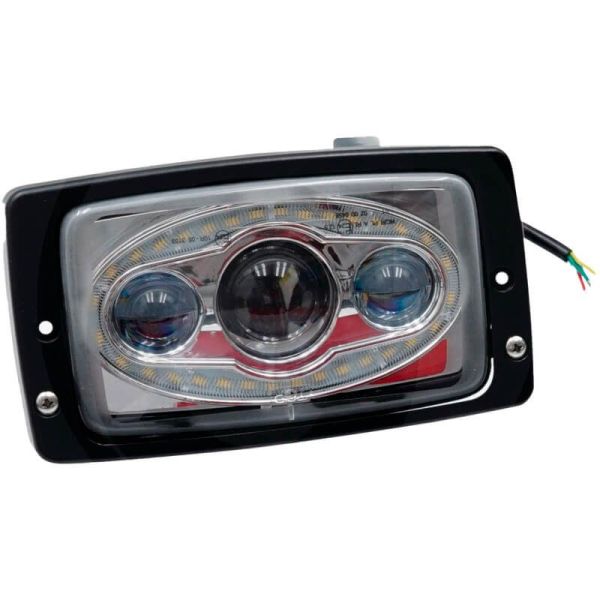 Farol frontal retangular embutido em LED com farol alto, farol baixo, posição e luz diurna | LeonLeds