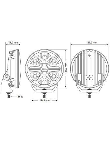 Medidas Faro LED redondo Homologado 7" Luz de Posición Blanca y Ambar R10 R149 y R148 25 Hella 1FJ 357 198-021 | LeonLeds