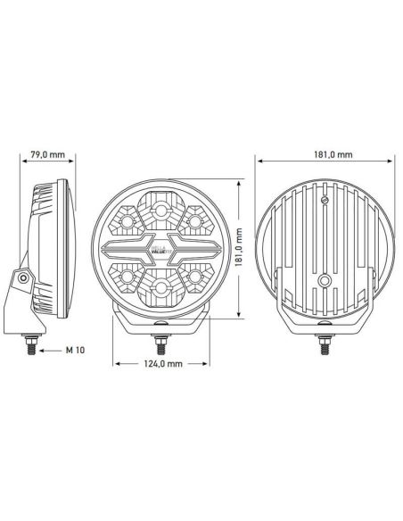Medidas Faro LED redondo Homologado 7" Luz de Posición Blanca y Ambar R10 R149 y R148 25 Hella 1FJ 357 198-021 | LeonLeds