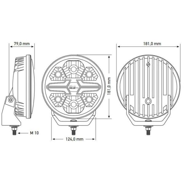 Medidas Faro LED redondo Homologado 7" Luz de Posición Blanca y Ambar R10 R149 y R148 25 Hella 1FJ 357 198-021 | LeonLeds