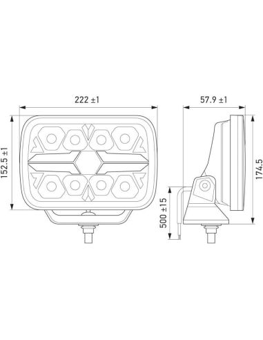 Medidas Faro LED rectangular Homologado 9" Luz de Posición Blanca y Ambar y Largo Alcance R10 -R149 y R148 25 Puntos Hella