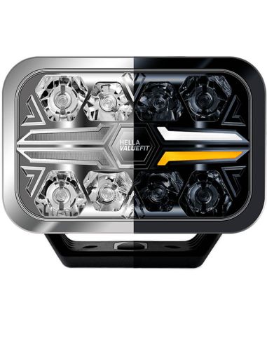 Phare LED rectangulaire homologué 9" Feu de position blanc et ambre et longue portée R10 ECE-R149 et ECE-R148 25 points Hella