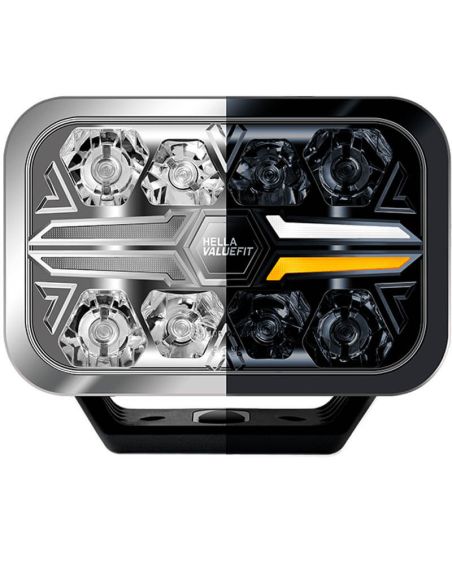 Farol LED Retangular Aprovado 9" Luz de Posição Branca e Âmbar e Longo Alcance R10 ECE-R149 e ECE-R148 25 Pontos Hella