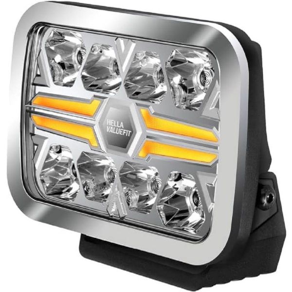 Farol LED Retangular Aprovado 9" Luz de Posição Branca e Âmbar e Longo Alcance R10 ECE-R149 e ECE-R148 25 Pontos Hella