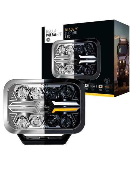 Faro LED rectangular Homologado 9" Luz de Posición Blanca y Ambar y Largo Alcance R10 ECE-R149 y ECE-R148 25 Puntos Hella