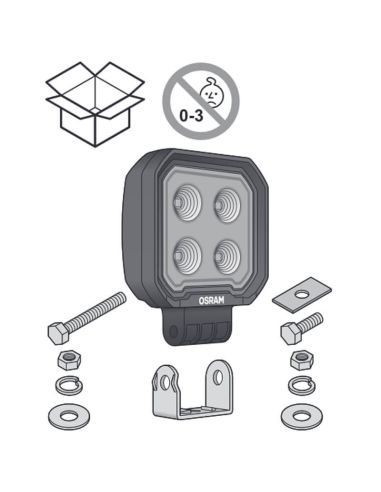 Mini lampe de travail LED carrée 12V 24V 1 350Lm et 12W ECE R10 et ECE R148 VX80-WD Osram | LéonLeds
