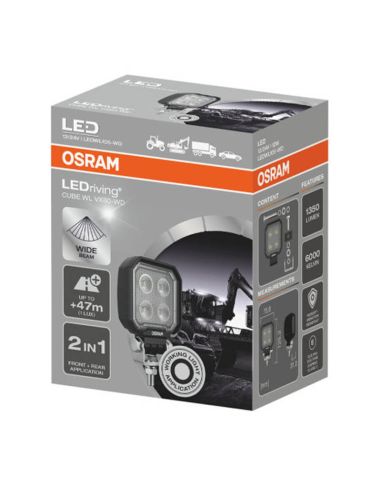 Faro de trabajo cuadrado LED mini 12V 24V 1.350Lm y 12W ECE R10 y ECE R148 VX80-WD Osram | LeonLeds