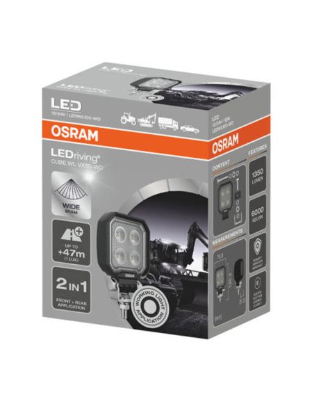Mini luz de trabalho LED quadrada 12V 24V 1.350Lm e 12W ECE R10 e ECE R148 VX80-WD Osram | LeonLeds