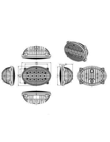 Phare LED ovale encastré John Deere série 7020 7030 8020 8030 et R Agropar Mesures | LéonLeds