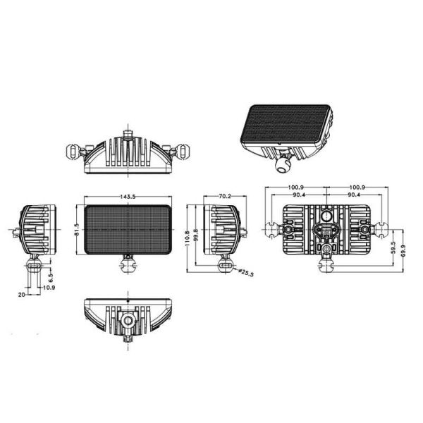 Faro LED rectangular John Deere Serie 7000 8000 9000 y 7010 8010 Dimensiones | LeonLeds Iluminación